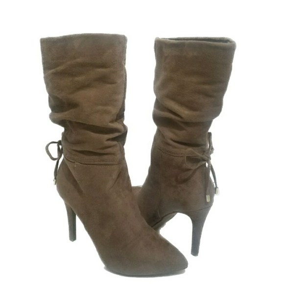 Zigi Soho Shoes - Taupe Slouchy Ruched Heeled Boots Bow Accent Sz 7